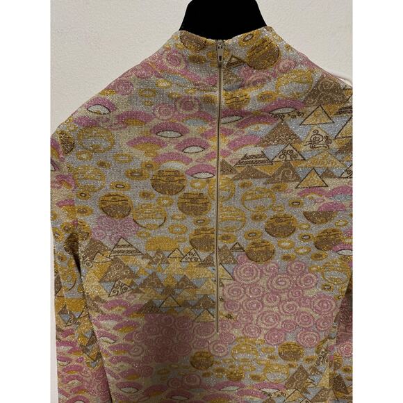 VINTAGE Goldworm Pants Set Womens 8 Made in Italy Metallic Geometric Pink Gold - Picture 14 of 15